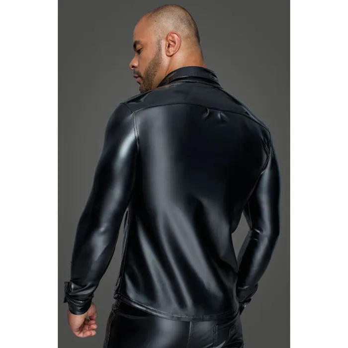 Powerwetlook PVC Long Sleeved Shirt w Button Placket Medium Black Noir Anal