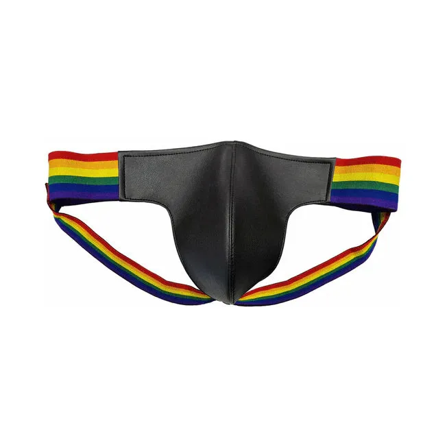 Rouge Garments LTD Leather Jock Strap with MultiColored Pride Stripe Medium Female Sex Toys Rouge Garments LTD Leather Jock Strap with MultiColored Pride Stripe Medium Female Sex Toys
