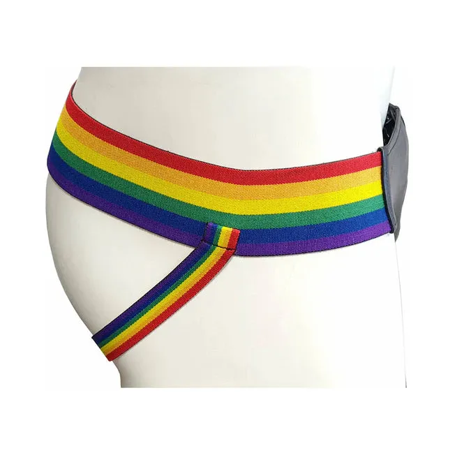 Rouge Garments LTD Leather Jock Strap with MultiColored Pride Stripe Medium Female Sex Toys