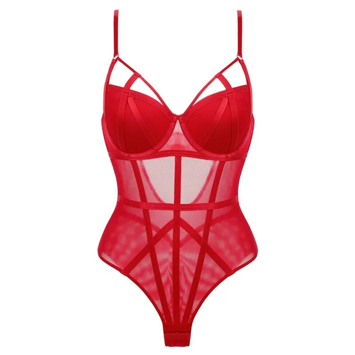 Teddies And Bodies EVEs SECRETS Sexy Transparent Corset Bustier Strappy Padded Bodysuit Womens Elastic Lingerie