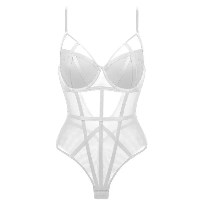 Teddies And Bodies EVEs SECRETS Sexy Transparent Corset Bustier Strappy Padded Bodysuit Womens Elastic Lingerie