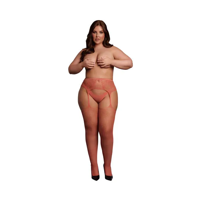Teddies And Bodies Le Desir Fishnet and Lace Garter Belt Stockings Queen Size All Colors Shots America LLC