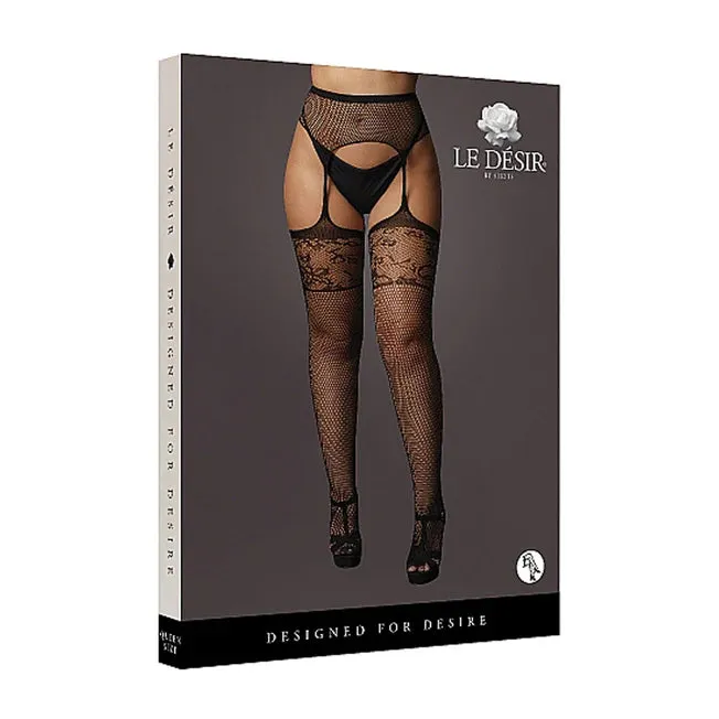 Teddies And Bodies Le Desir Fishnet and Lace Garter Belt Stockings Queen Size All Colors Shots America LLC
