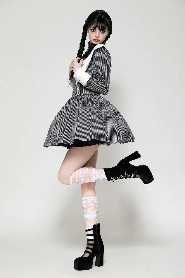 White Collar Striped Dress with Long Sleeves and Cuffs EVEs SECRETS Male Sex Toys
