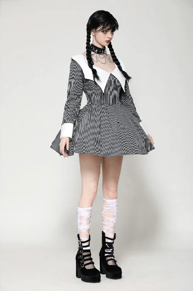 White Collar Striped Dress with Long Sleeves and Cuffs EVEs SECRETS Male Sex Toys