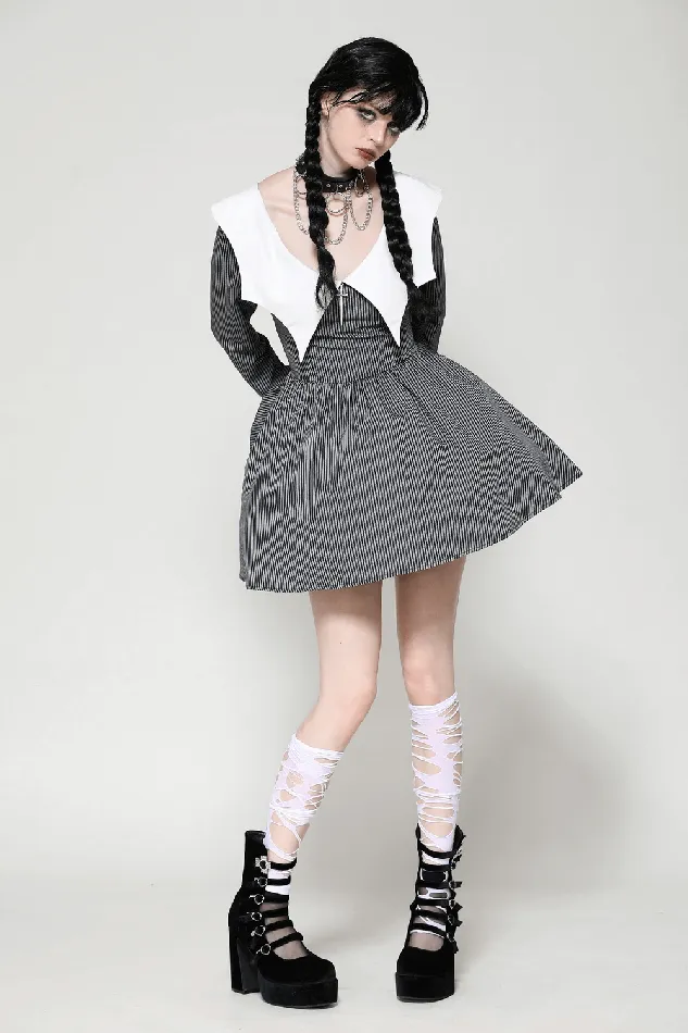 White Collar Striped Dress with Long Sleeves and Cuffs EVEs SECRETS Male Sex Toys