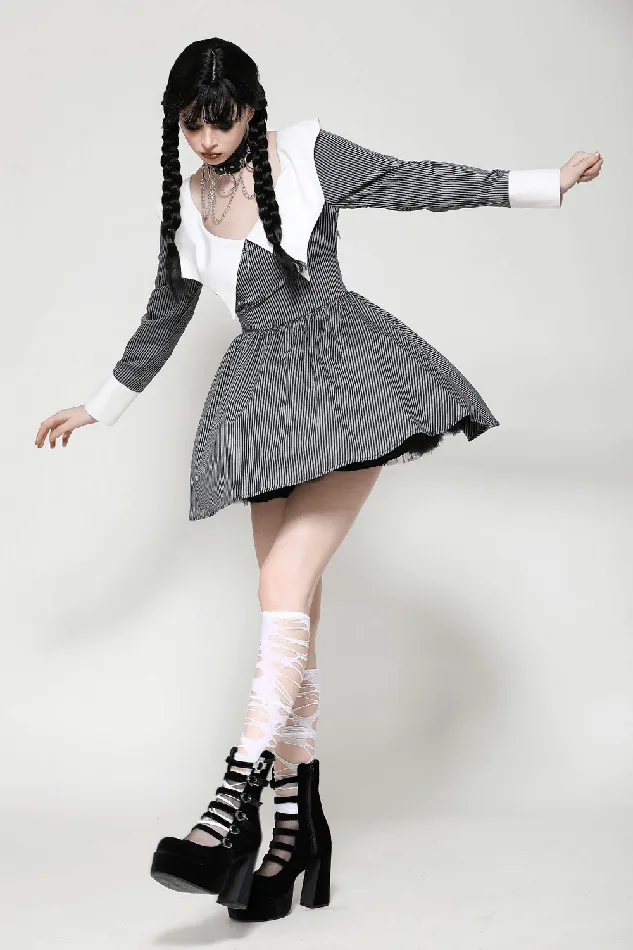 White Collar Striped Dress with Long Sleeves and Cuffs EVEs SECRETS Male Sex Toys