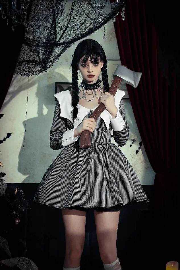 White Collar Striped Dress with Long Sleeves and Cuffs EVEs SECRETS Male Sex Toys
