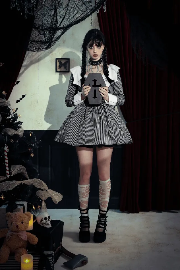 White Collar Striped Dress with Long Sleeves and Cuffs EVEs SECRETS Male Sex Toys