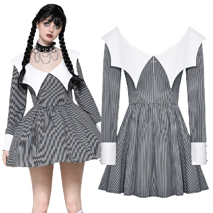 White Collar Striped Dress with Long Sleeves and Cuffs EVEs SECRETS Male Sex Toys