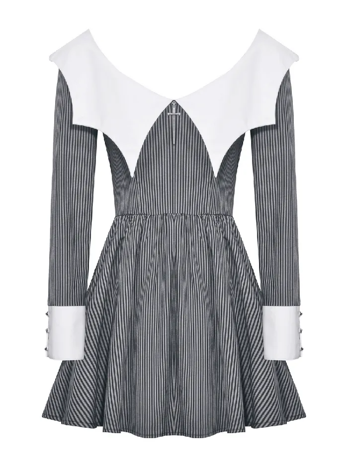 White Collar Striped Dress with Long Sleeves and Cuffs EVEs SECRETS Male Sex Toys
