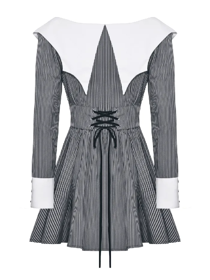 White Collar Striped Dress with Long Sleeves and Cuffs EVEs SECRETS Male Sex Toys