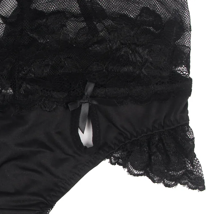 Anal FRISKY BUSINESS SG Panties Black High Waist Strappy Floral Lace Underwear