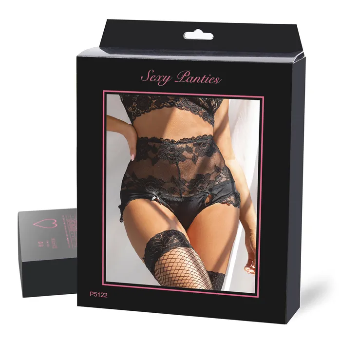 Anal FRISKY BUSINESS SG Panties Black High Waist Strappy Floral Lace Underwear