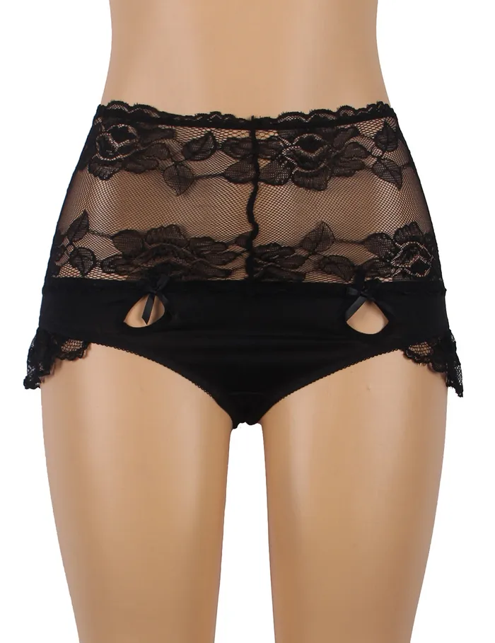 Anal FRISKY BUSINESS SG Panties Black High Waist Strappy Floral Lace Underwear