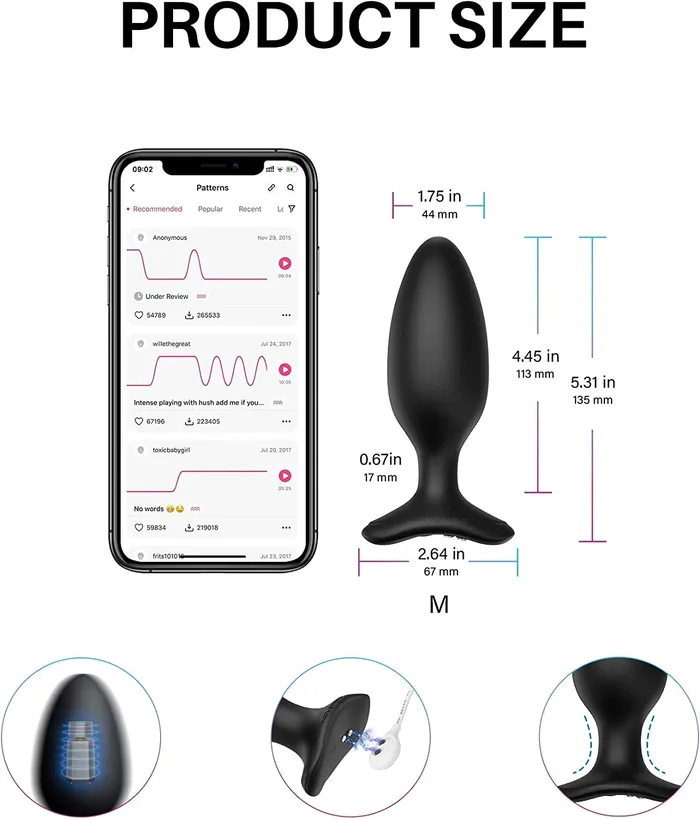 Anal Lovense Hush 2 Appcontrolled Vibrating Butt Plug 175 Inch Lovense