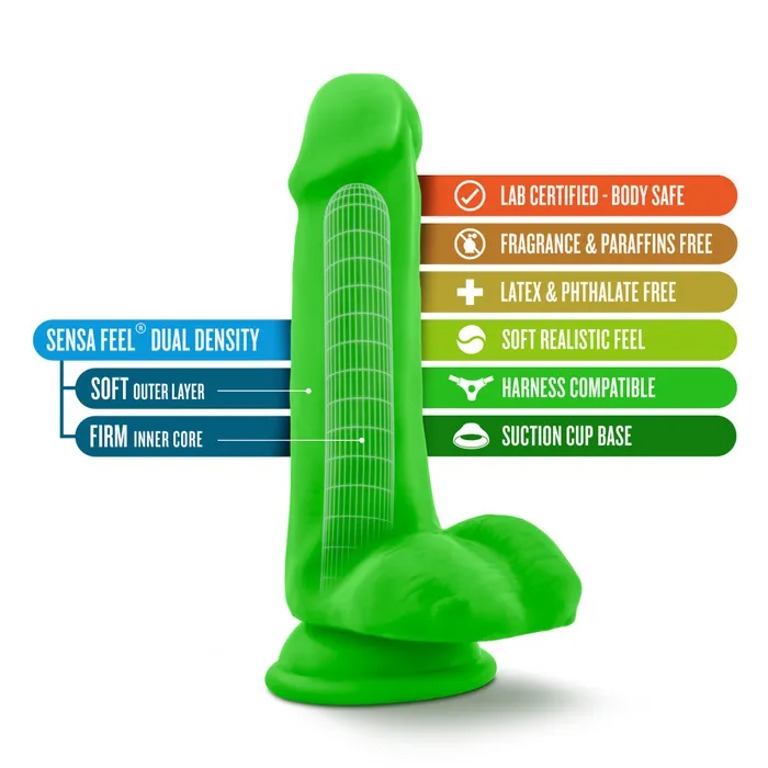 Blush Dildos Neo 6 Inch Dual Density Cock With Balls Neon Green
