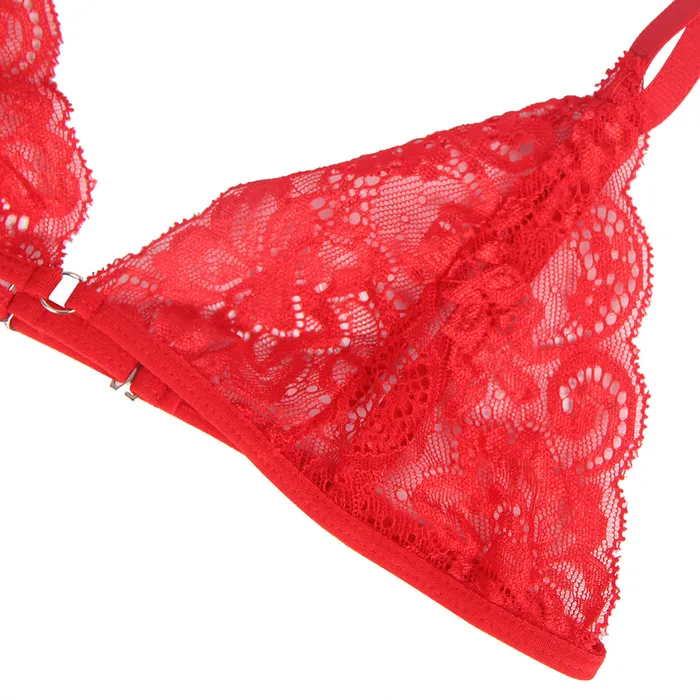 Bra Set 2 Pcs Lace Hollow Out Bra Set with Garter Leg Ring FRISKY BUSINESS SG Male Sex Toys