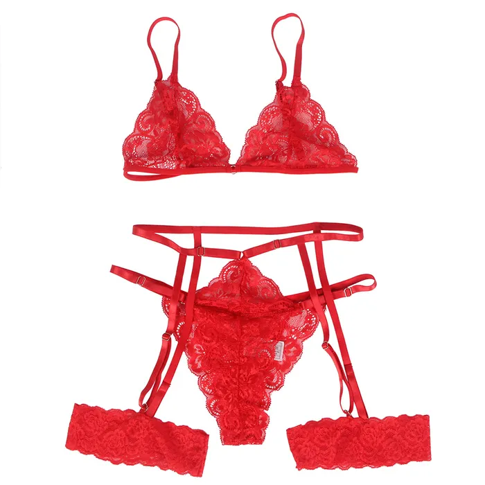 Bra Set 2 Pcs Lace Hollow Out Bra Set with Garter Leg Ring FRISKY BUSINESS SG Male Sex Toys