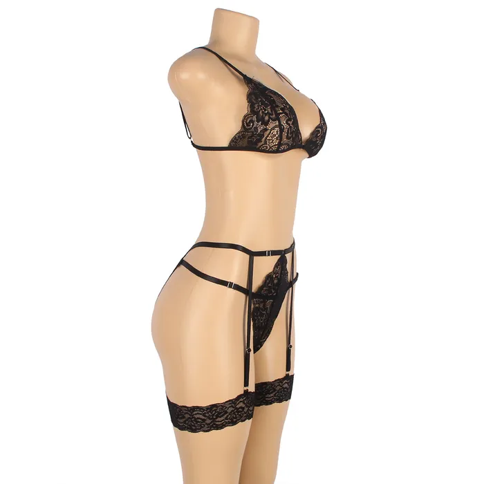 Bra Set 2 Pcs Lace Hollow Out Bra Set with Garter Leg Ring FRISKY BUSINESS SG Male Sex Toys