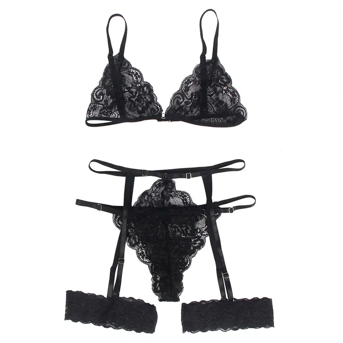 Bra Set 2 Pcs Lace Hollow Out Bra Set with Garter Leg Ring FRISKY BUSINESS SG Male Sex Toys