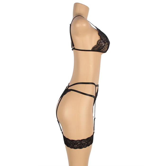 Bra Set 2 Pcs Lace Hollow Out Bra Set with Garter Leg Ring FRISKY BUSINESS SG Male Sex Toys