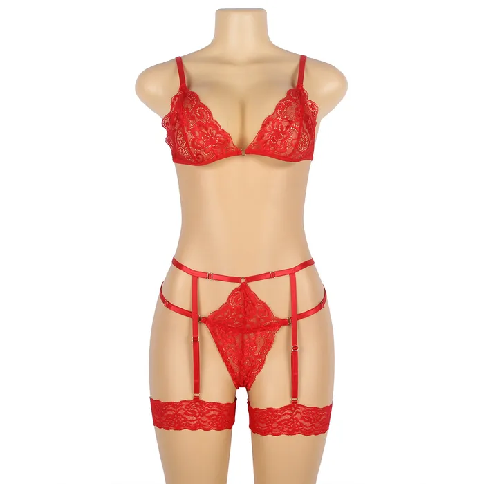 Bra Set 2 Pcs Lace Hollow Out Bra Set with Garter Leg Ring FRISKY BUSINESS SG Male Sex Toys
