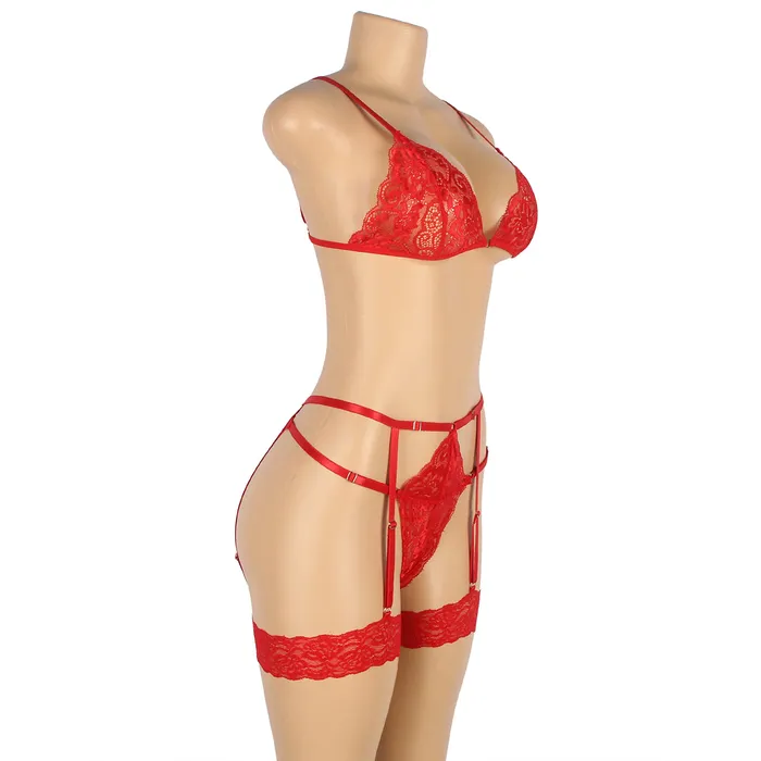 Bra Set 2 Pcs Lace Hollow Out Bra Set with Garter Leg Ring FRISKY BUSINESS SG Male Sex Toys