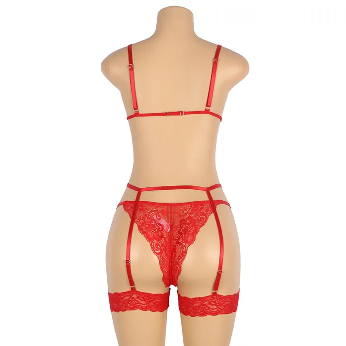 Bra Set 2 Pcs Lace Hollow Out Bra Set with Garter Leg Ring FRISKY BUSINESS SG Male Sex Toys