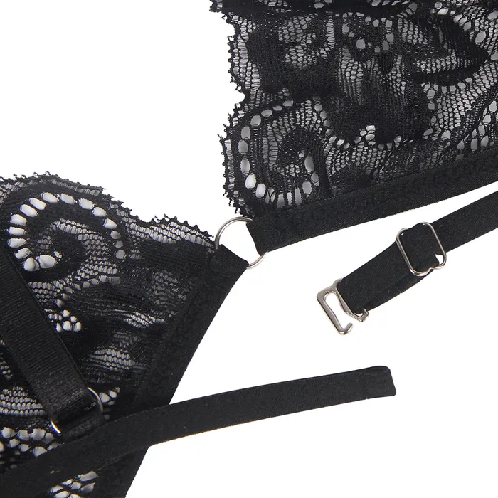 Bra Set 2 Pcs Lace Hollow Out Bra Set with Garter Leg Ring FRISKY BUSINESS SG Male Sex Toys