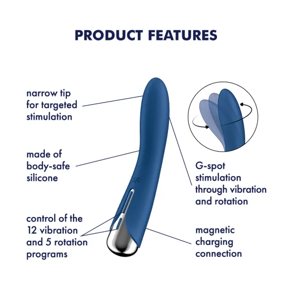 Calvista Vibrators Satisfyer Spinning Vibe 1 Rechargeable Rotating Vibrator Blue