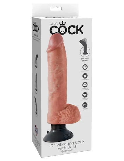 King Cock 10inch Vibrating Cock with Balls Flesh Calvista Dildos