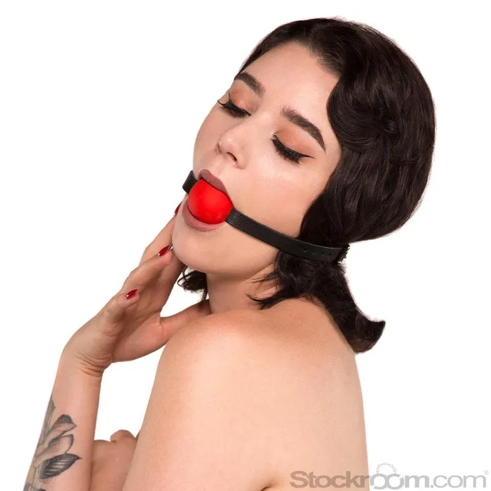 KinkLab Restraints KinkLab Red Silicone Ball Gag w Leather Strap