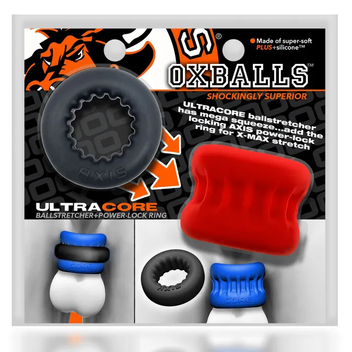 Male Sex Toys Oxballs Ultracore Ball Stretcher with Axis Ring Red and Black Oxballs