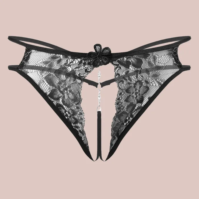 Open Front Floral Lace GString With Diamante Back House of Chastity Female Sex Toys
