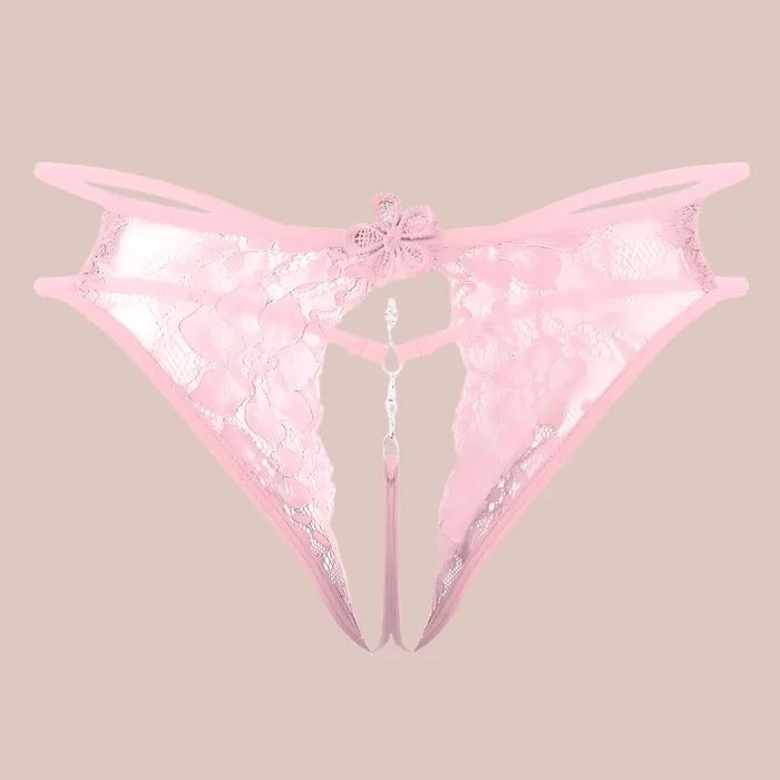 Open Front Floral Lace GString With Diamante Back House of Chastity Female Sex Toys