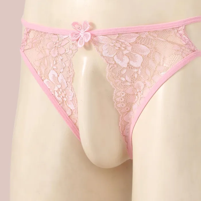 Open Front Floral Lace GString With Diamante Back House of Chastity Female Sex Toys
