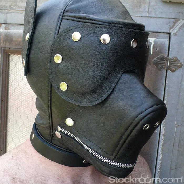 vendorunknown Leather Dog Hood with Snapon Muzzle Blindfold and Gag Female Sex Toys