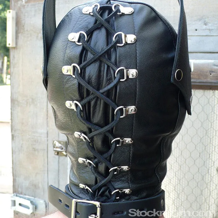vendorunknown Leather Dog Hood with Snapon Muzzle Blindfold and Gag Female Sex Toys